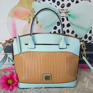 Dooney & Bourke Pale Blue Robin's Egg Beacon Leather Woven Dome Shaped Satchel